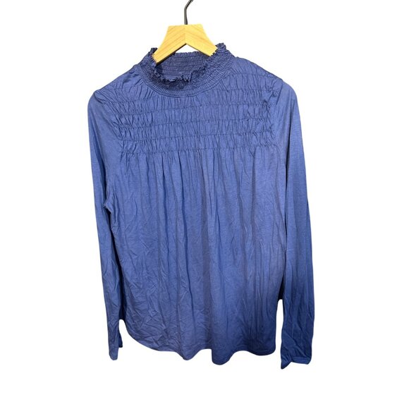 Sundance Womens Blue Smocked Long Sleeve Top XL Cotton - Picture 2 of 5